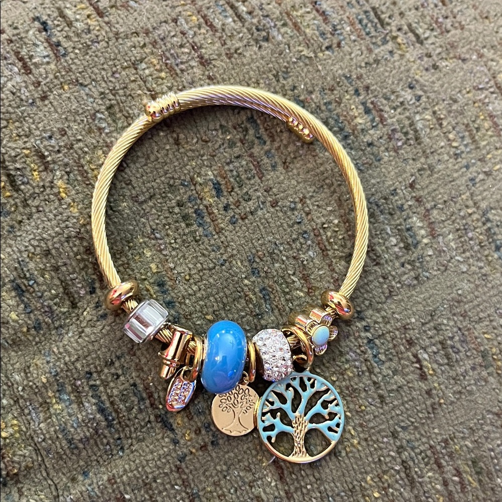 Gold and Blue Charm Bracelet